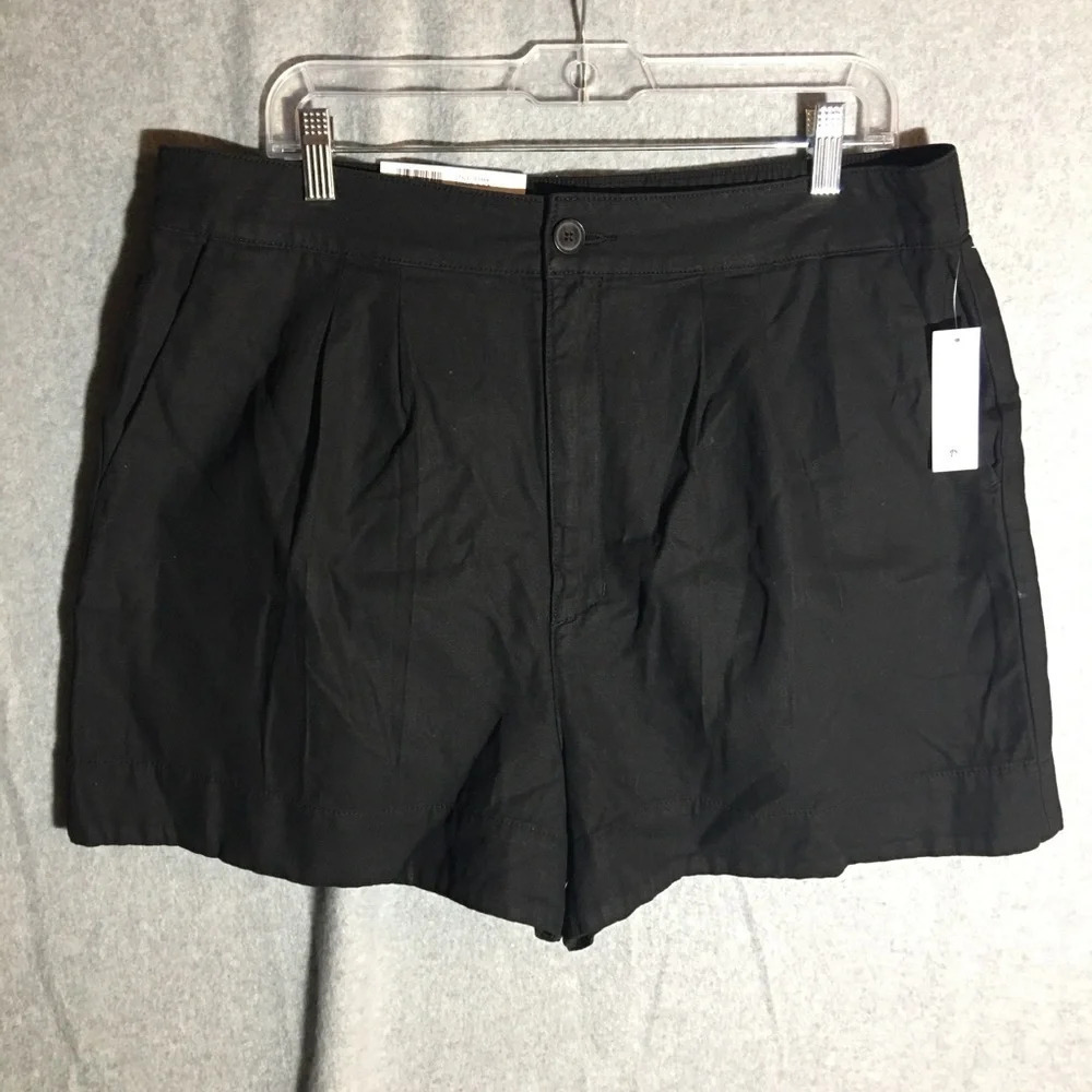 Womens NWT Joie Shorts Pleated Black Summer Spring Lagenlook Linen Cotton Blend